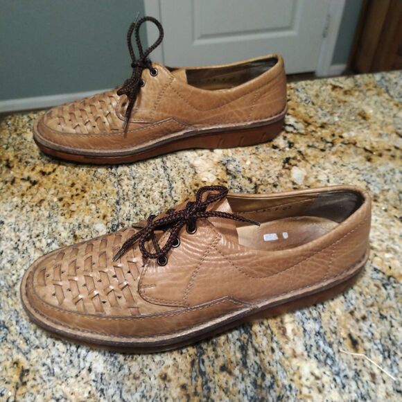 Salamander Shoes Leather / Men Salamander Men\'s Size 8.5 Brown Leather Lace Up Woven Boho Oxford Loafers